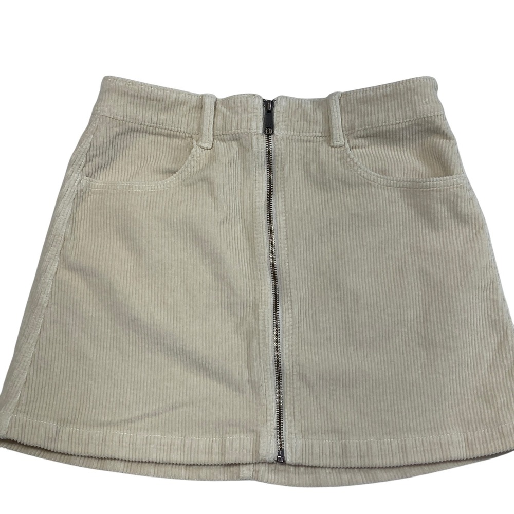 American Eagle Corduroy A Line Mini Skirt Beige Zip Front Womens Size Medium